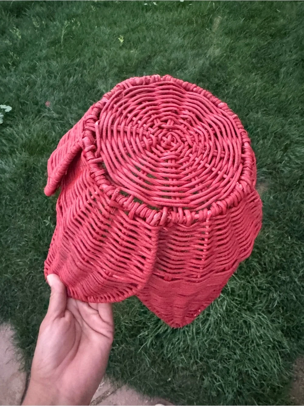 Handwoven Lotus-Style Decorative Basket in Red